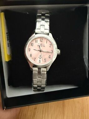 Invicta Silver Steel Bracelet Watch with Pink Dial and Anchor Motif